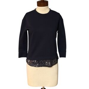 J crew Navy Blue Sequin Hem Long sleeve Sweatshirt Top Sz XXS
